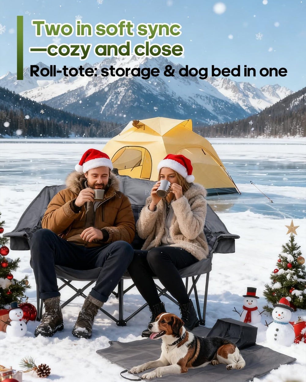 Heated Padded Double Camping Chair with 2 in 1 Carry Bag, 900LBS