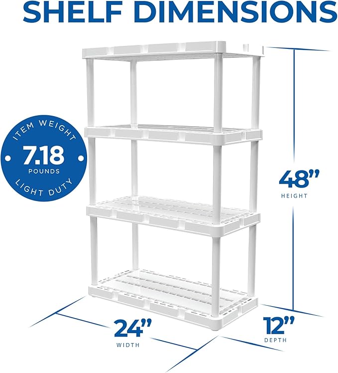 Gracious Living 2 Pack Light Duty Storage Shelves, Knect-A-Shelf 4-Shelf Vent...