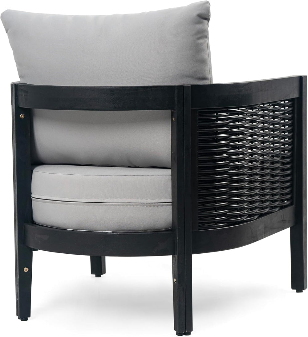 Merax Set of 2 Outdoor Acacia Wood Wicker Club Chair with Cushion,Patio Furni...
