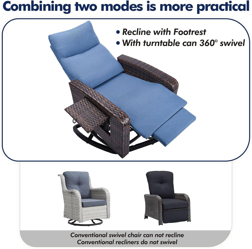 ZZW Outdoor Recliner Chair, Wicker Patio Recliners with Adjustable Backrest a...