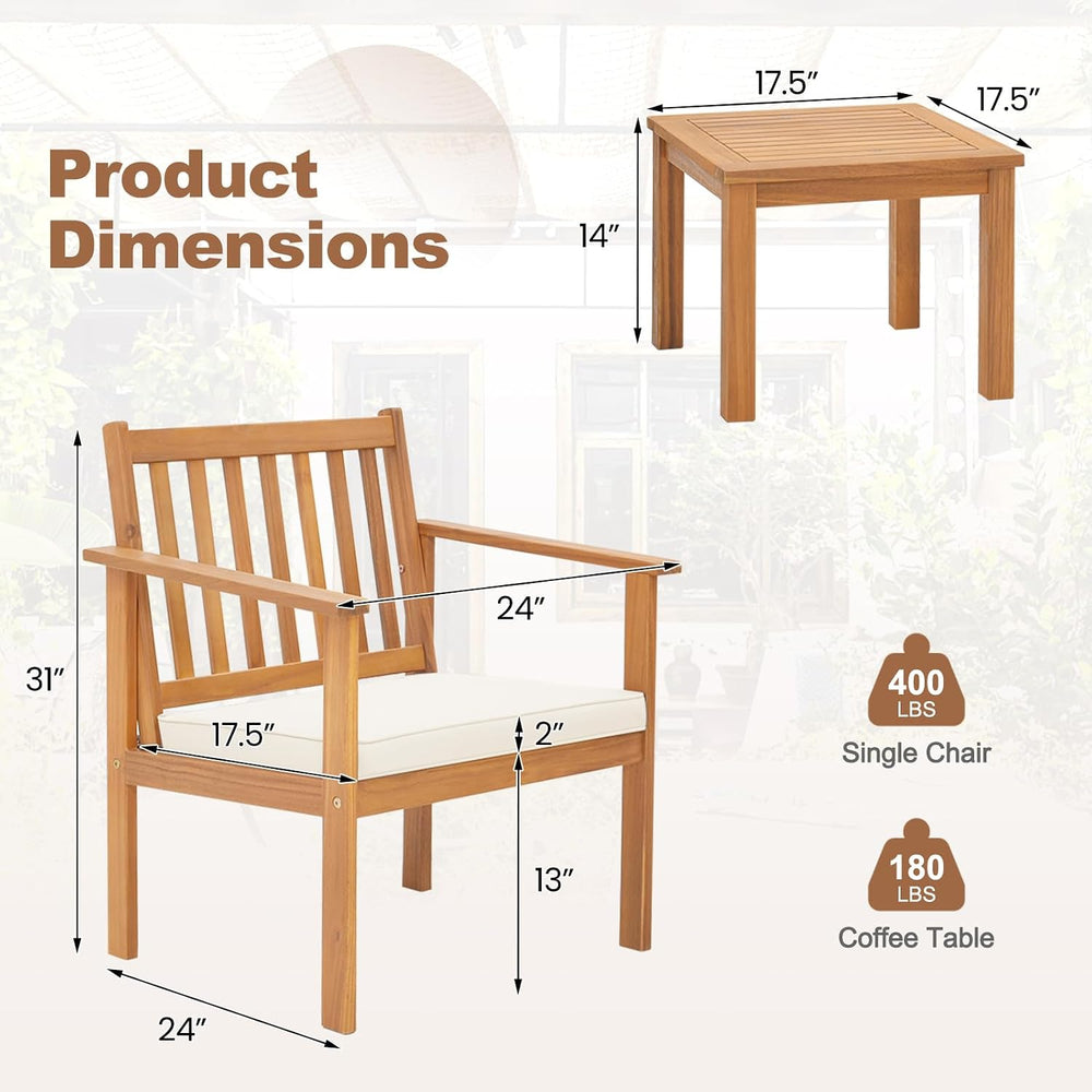 Tangkula 3 Pieces Patio Wood Furniture Set, Acacia Wood Chairs and Coffee Tab...