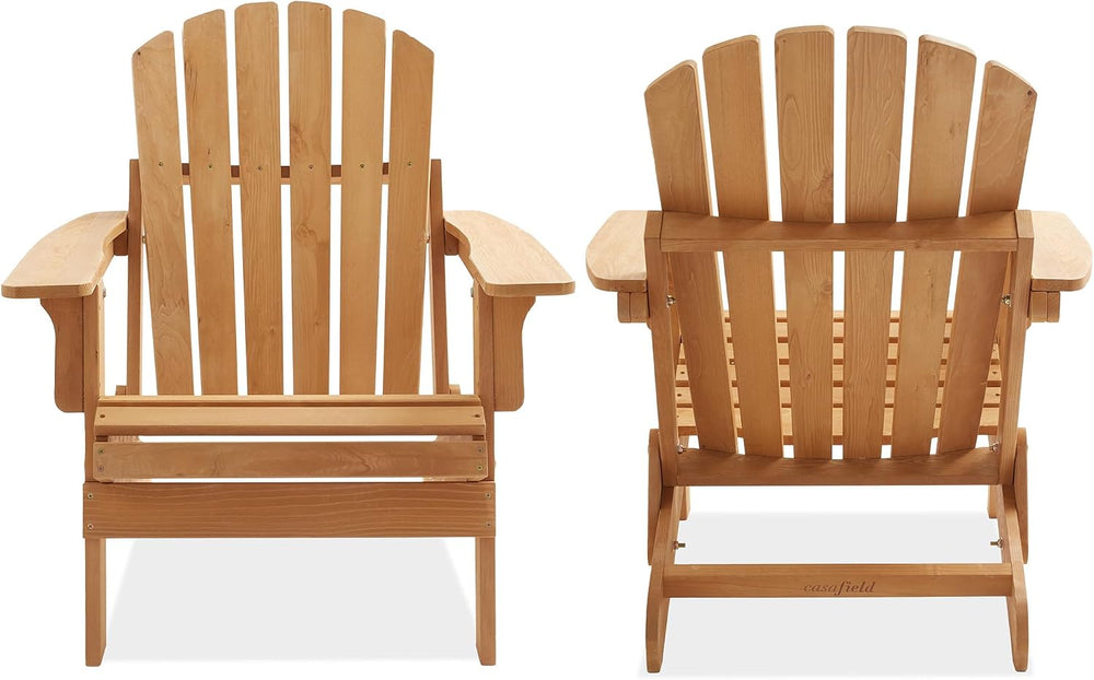 Casafield Oversized Folding Adirondack Chair, Set of 2 Cedar Wood Outdoor Fir...