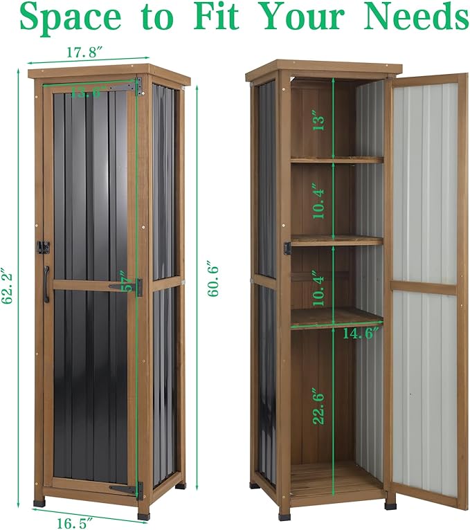 Outdoor Storage Cabinet Weatherproof, Tall Wood Garden Potting Bench Table wi...