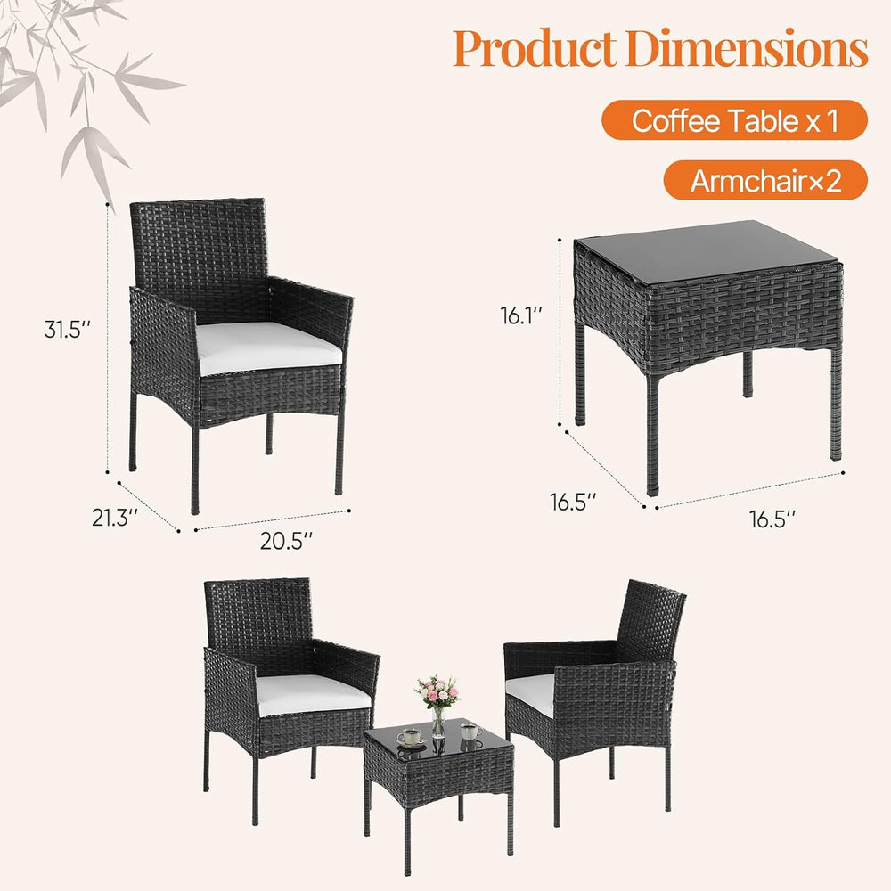 Sweetcrispy 3-Piece Patio Furniture Set, Outdoor Wicker Furniture, Black