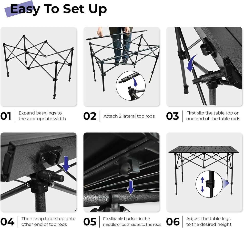Byliable Folding Camping Table, Portable Aluminum Adjustable Height, Black