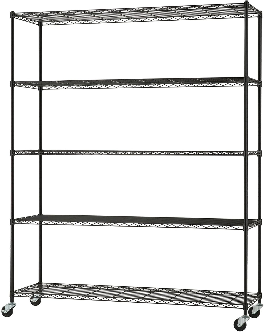 5-Tier Adjustable Wire Shelving Rack w/Wheels, Black, NSF