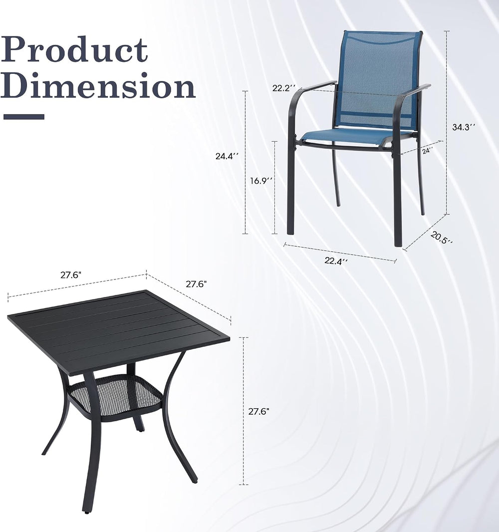3 Pieces Outdoor Dining Set, Stackable Textilene Paito Chairs & 27.5&quot...