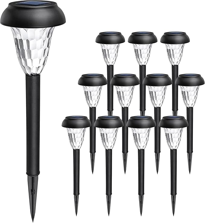 GIGALUMI 12 Pack Solar Lights Outdoor Waterproof, Cool White Pathway Lights S...