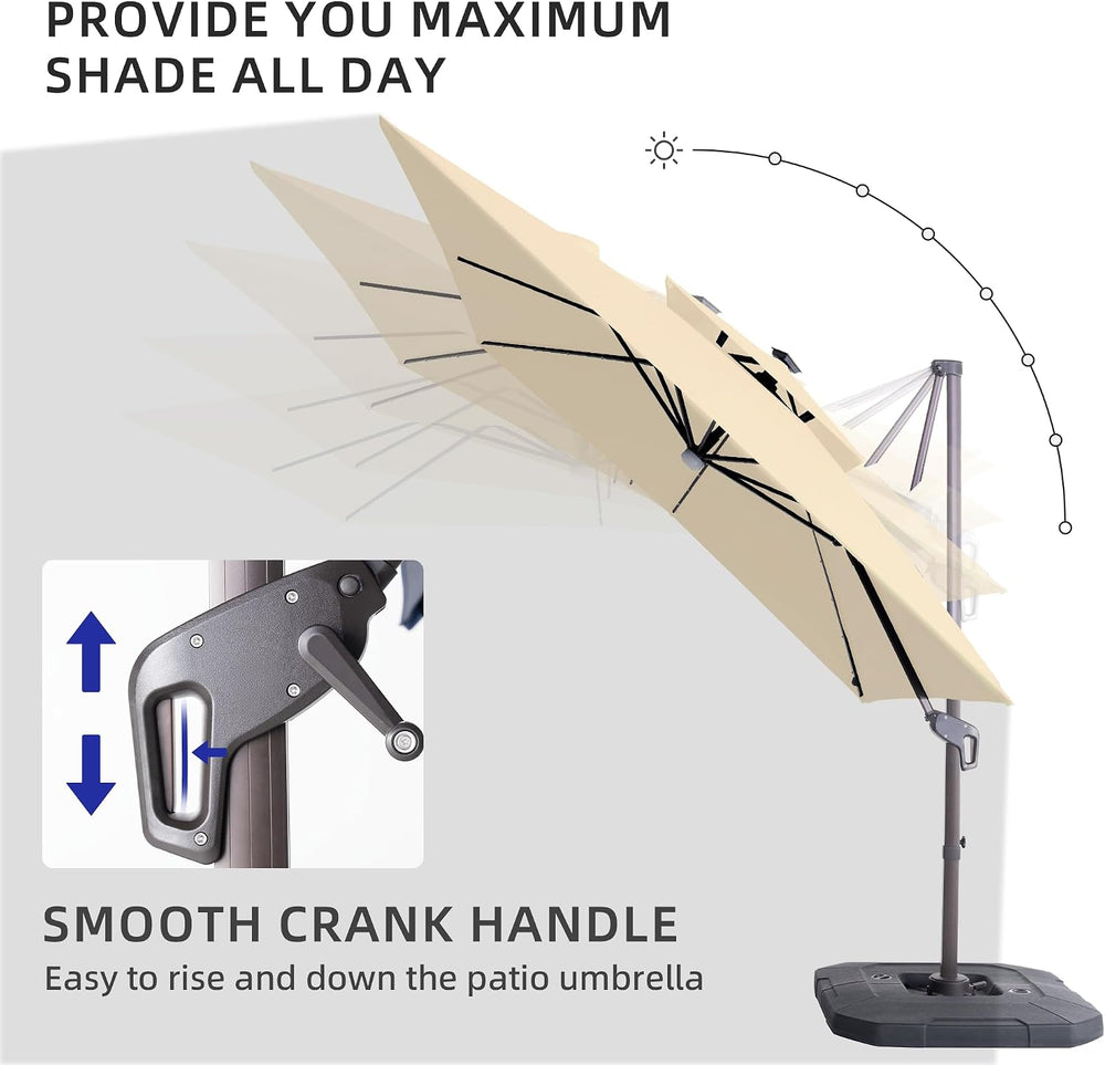 9x9 FT Cantilever Offset Patio Umbrella with Lights