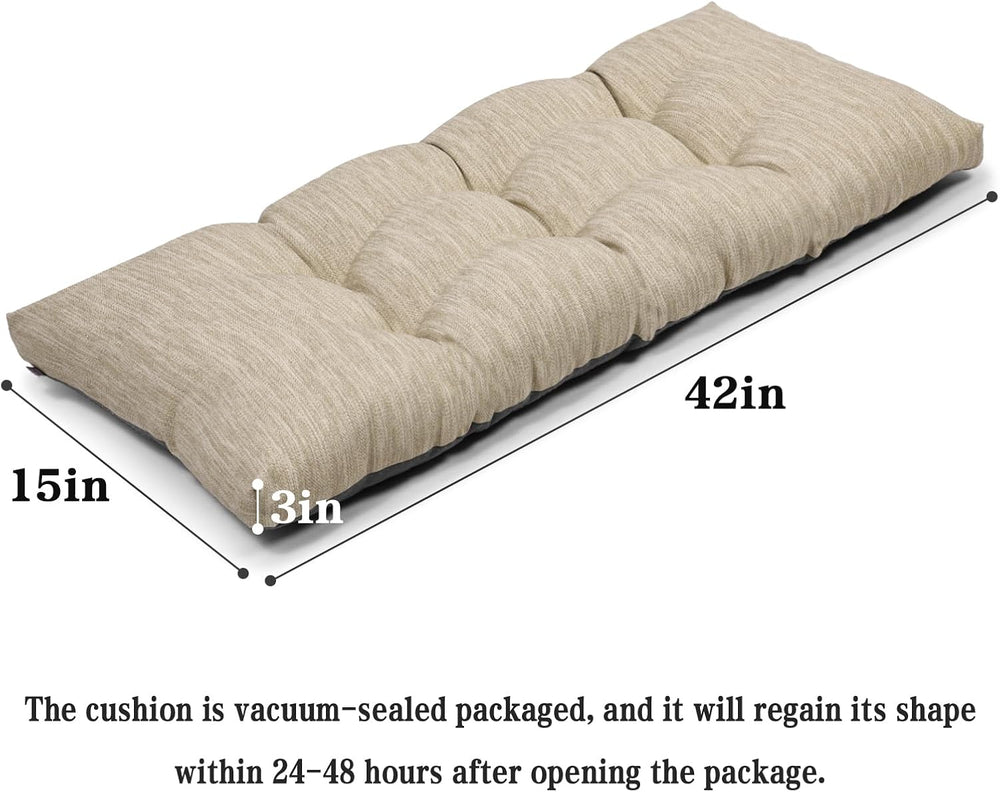 baibu 42In Indoor Non-Slip Bench Cushion with Ties, 42 x 15 x 3 Inch, Beige