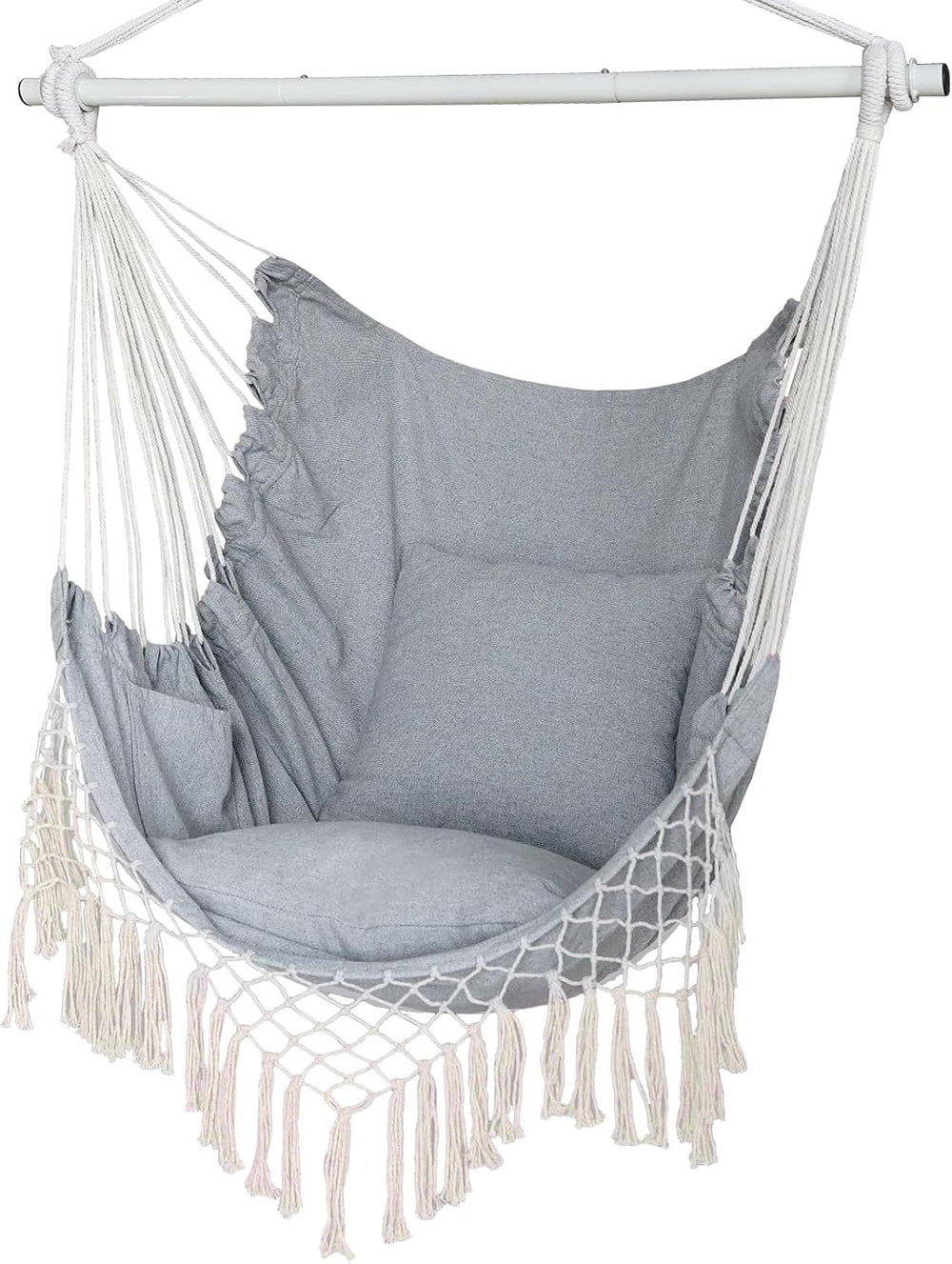 Hammock Chair, Hanging Rope Swing Seat with 2 Cushions,Macrame Hanging Chair ...