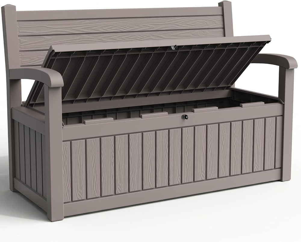 120 Gallon Outdoor Storage Bench Lockable, Grey