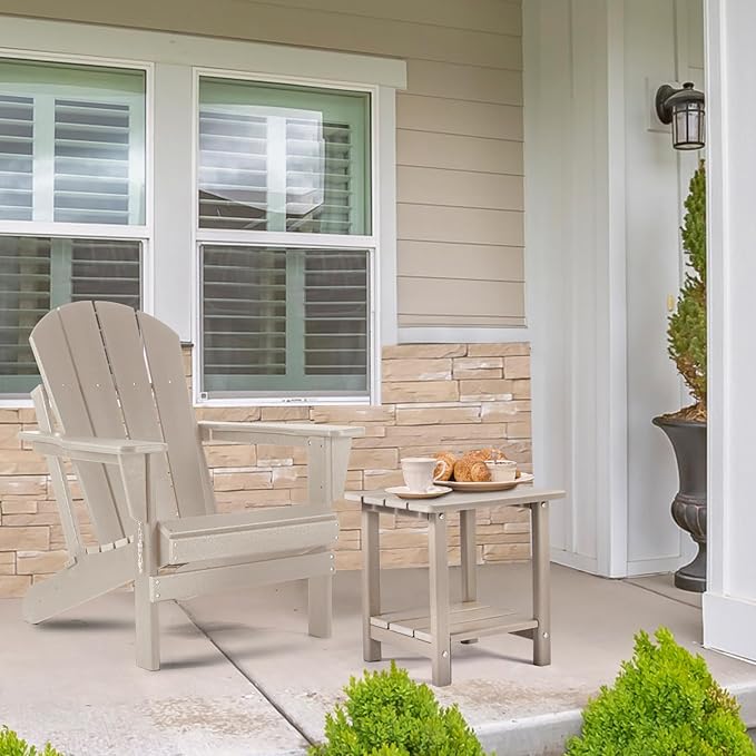Adirondack Outdoor Side Table, 2-Tier Sturdy Patio End Table Weather Resistan...