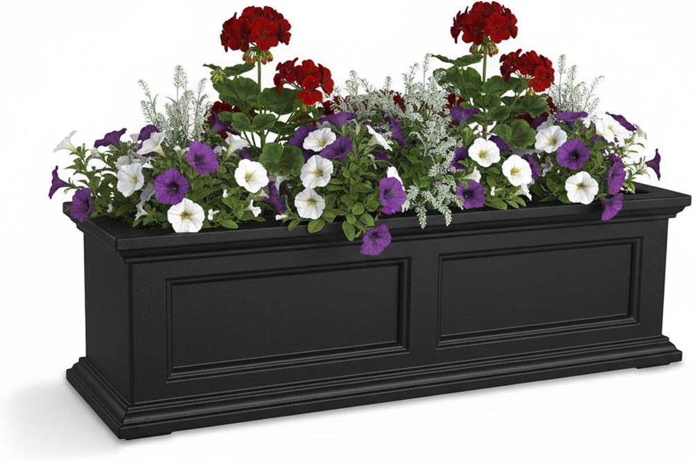 Mayne Fairview 36in Self-Watering Rectangular Window Box Planter, Black