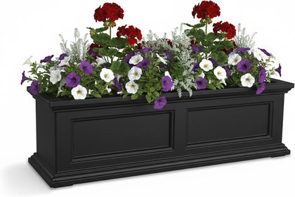 Mayne Fairview 36in Self-Watering Rectangular Window Box Planter, Black