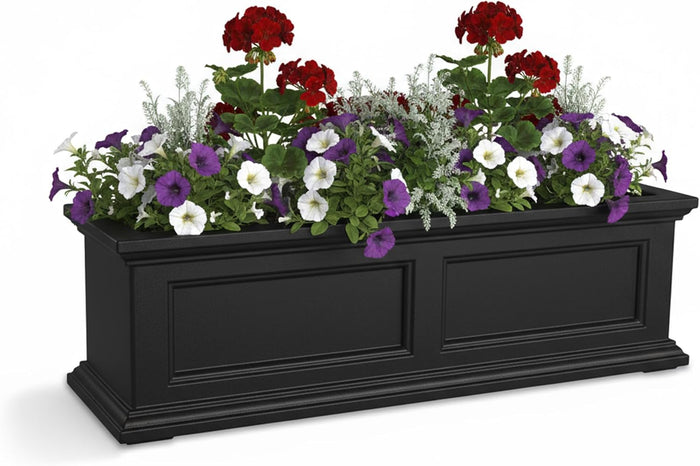 Mayne Fairview 36in Self-Watering Rectangular Window Box Planter, Black