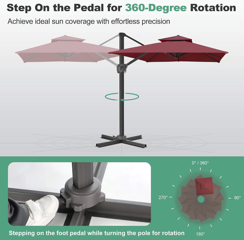 FLAME&SHADE Cantilever Patio Umbrella Outdoor, 8.2x8.2 FT Square, Burgundy