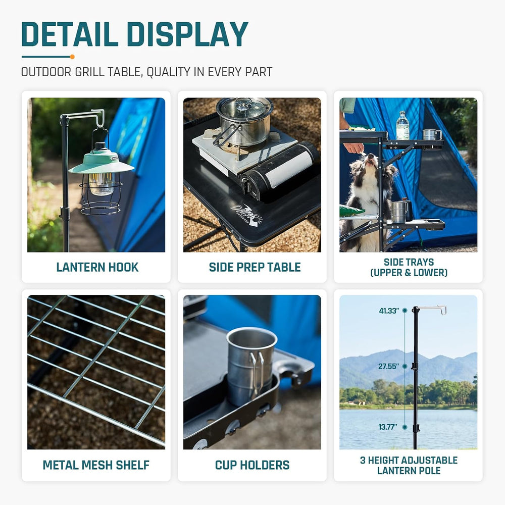 DMH OUTDOORS Folding Camping Kitchen Station Portable Outdoor Grill Table