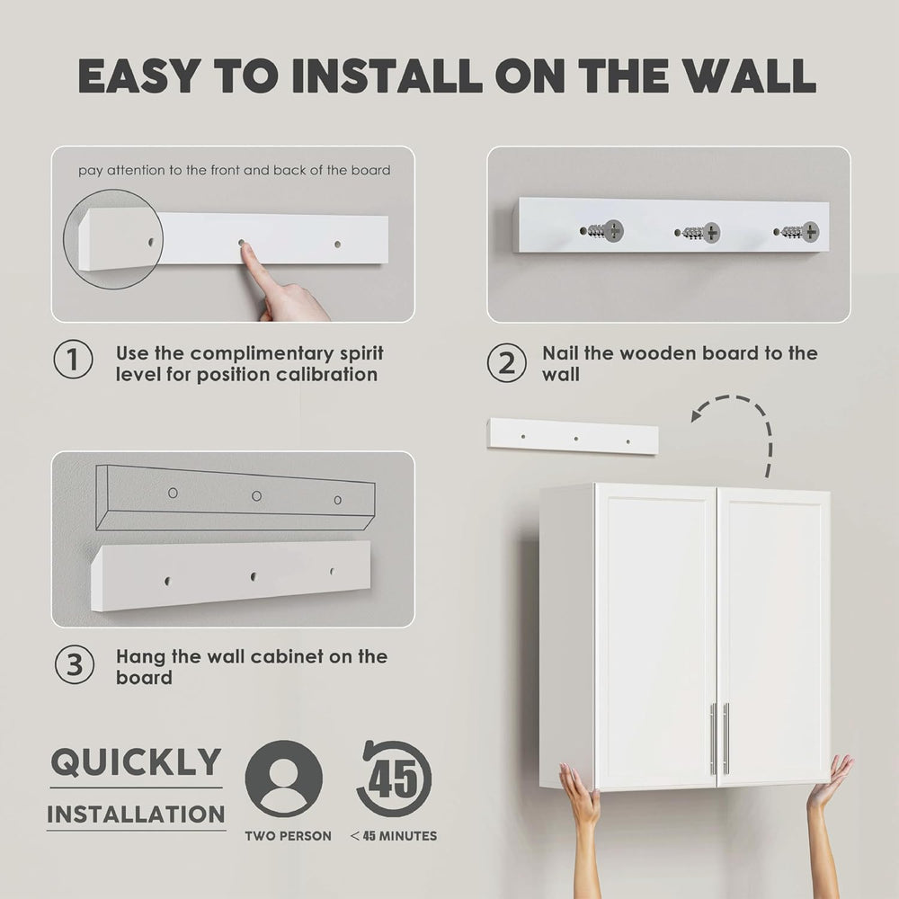 30" W White Wall cabinets for Laundry Room with Adjustable Shelf