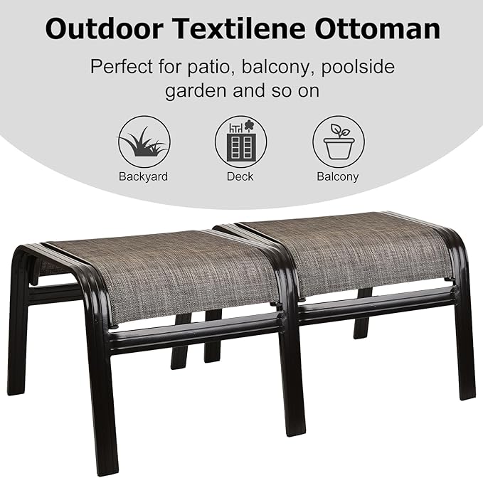Patio Outdoor Ottoman Footstools Assembled Aluminum Footrest Side Table Small...