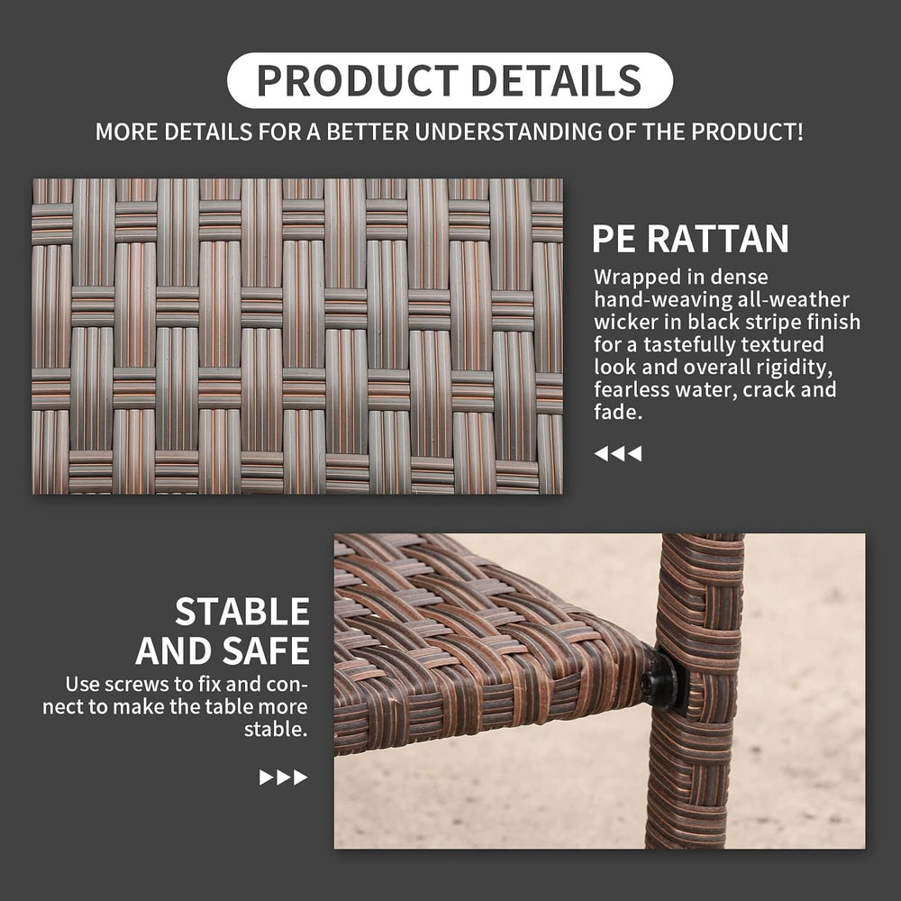Outdoor PE Wicker Side Table Patio Rattan Garden Coffee End Square Table with...