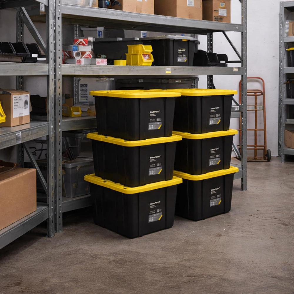 Heavy Duty Stackable Storage Container with Lid, 27 Gallon, 6-Pack