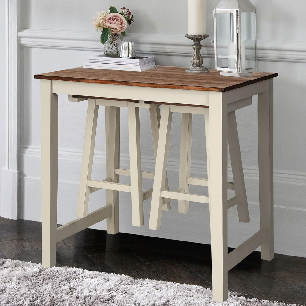 COSTWAY 3 Pieces Dining Set, Counter Height Pub Table with 2 Saddle Stools
