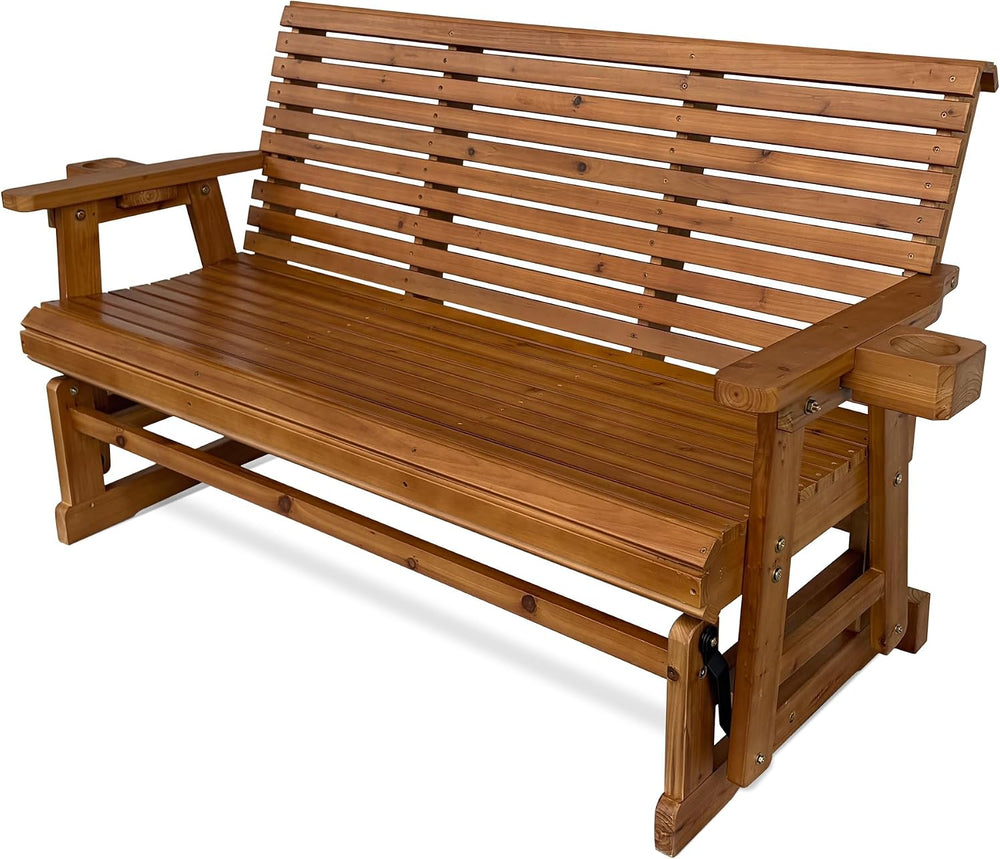 Fortune Candy Wooden Glider with Cup Holders, Brown, 3-Seater