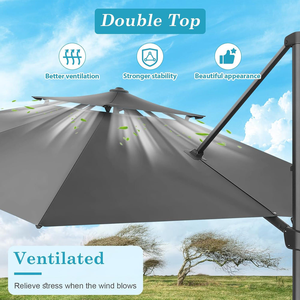HOTEEL 10x10ft Patio Umbrella Cantilever Umbrella Double Top - Upgrade and In...