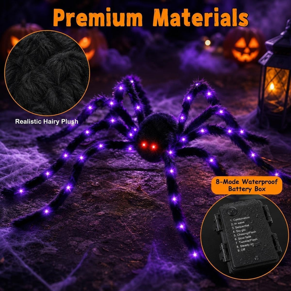 2 Pack 50 Inch Giant Light Up Halloween Spider Decoration Outdoor Indoor,Glow...