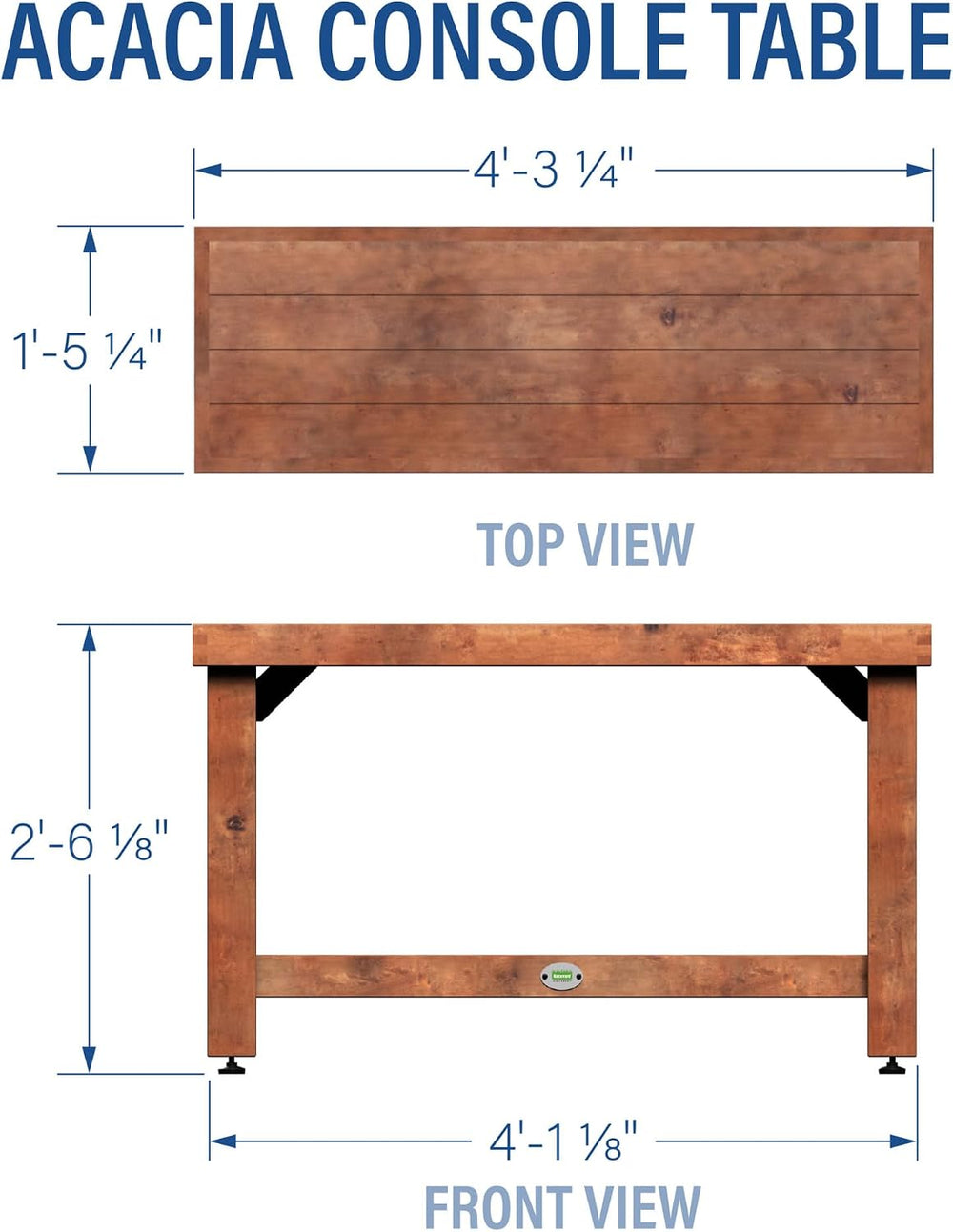 Backyard Discovery 48" Acacia Wood Farmhouse Narrow Console Table with L...