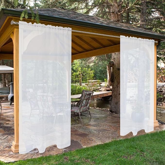 SpaceDresser Waterproof Outdoor Sheer Curtains for Patio - 4 Panels Rod Pocke...