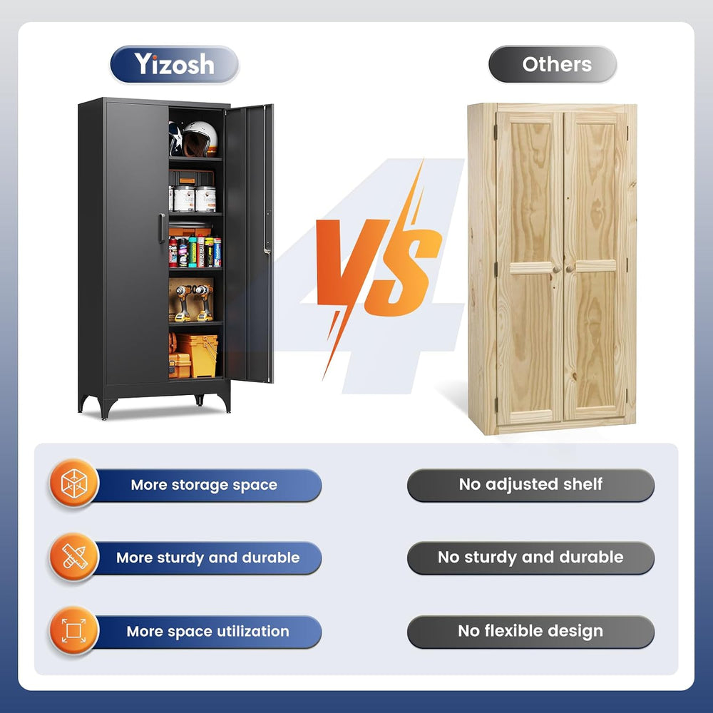 Yizosh Metal Garage Storage Cabinet with 2 Doors and 4 Adjustable Shelves - 7...