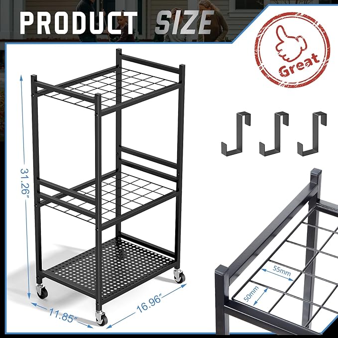 Garden Organizer With Wheels, Yard Tower Rack for Garage Storage, Up to 35 Lo...