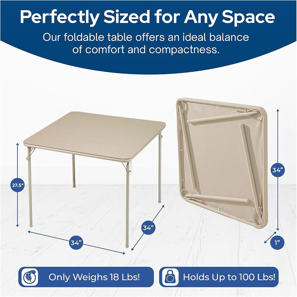 Sudden Comfort 5 Piece 34 x 34 Inch Square Folding Dining Card Table, Tan