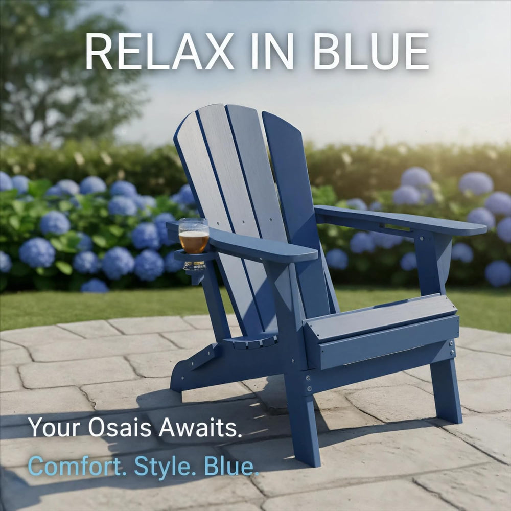 GLANC Folding Adirondack Chairs Set of 2, HDPE All-Weather Outdoor Patio Fire...
