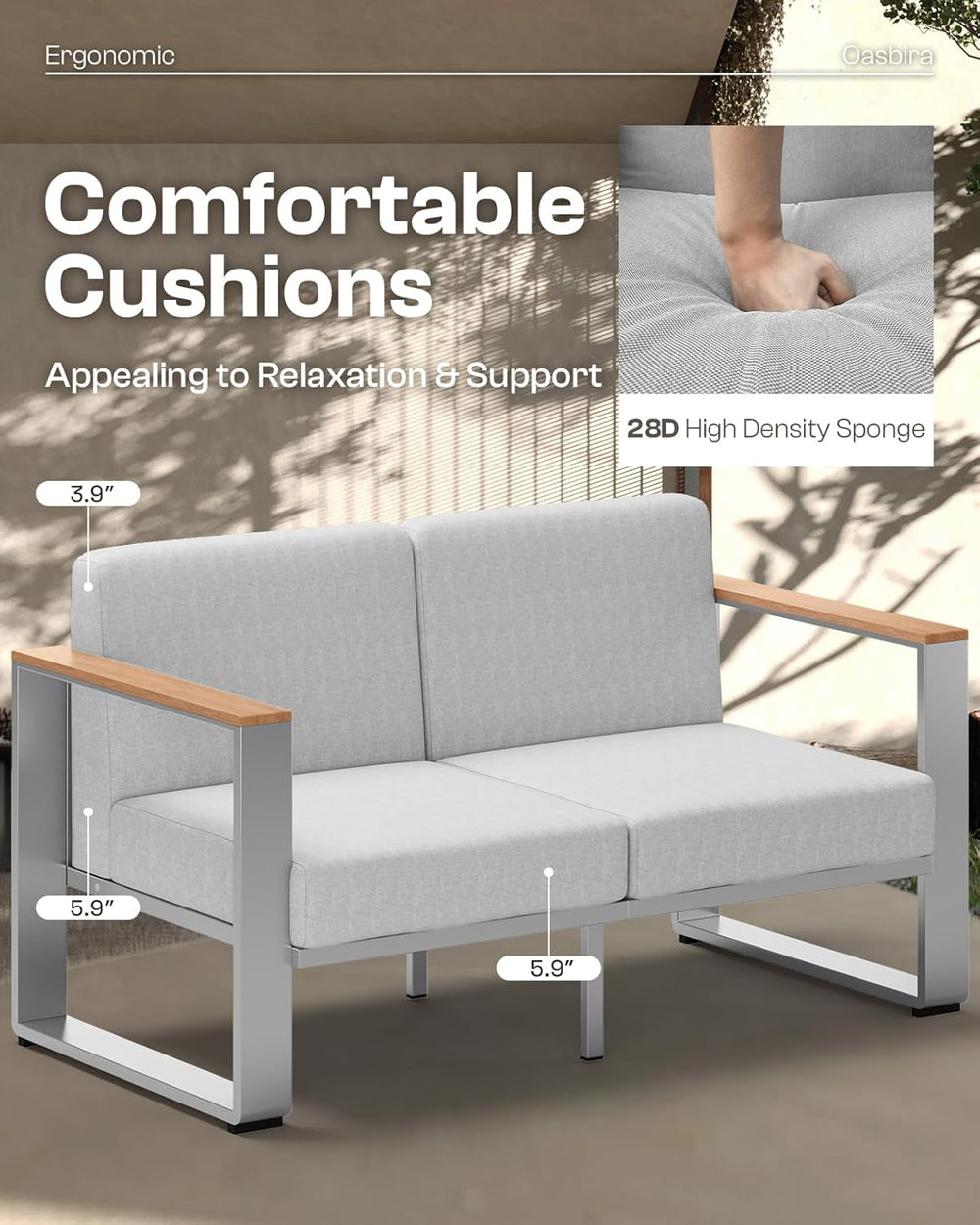 2 Pieces Outdoor Aluminum Armchair, Modern Patio Patio Furniture with Wide Se...