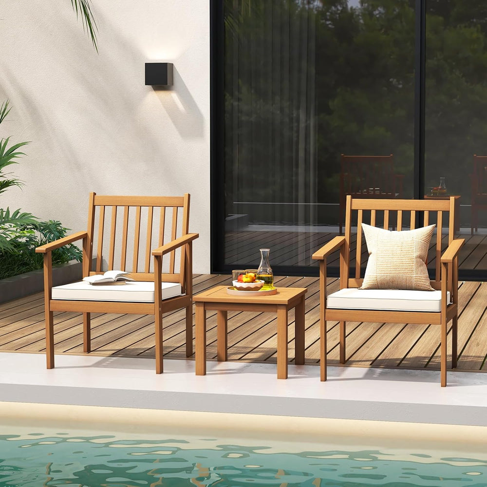 Tangkula 3 Pieces Patio Wood Furniture Set, Acacia Wood Chairs and Coffee Tab...