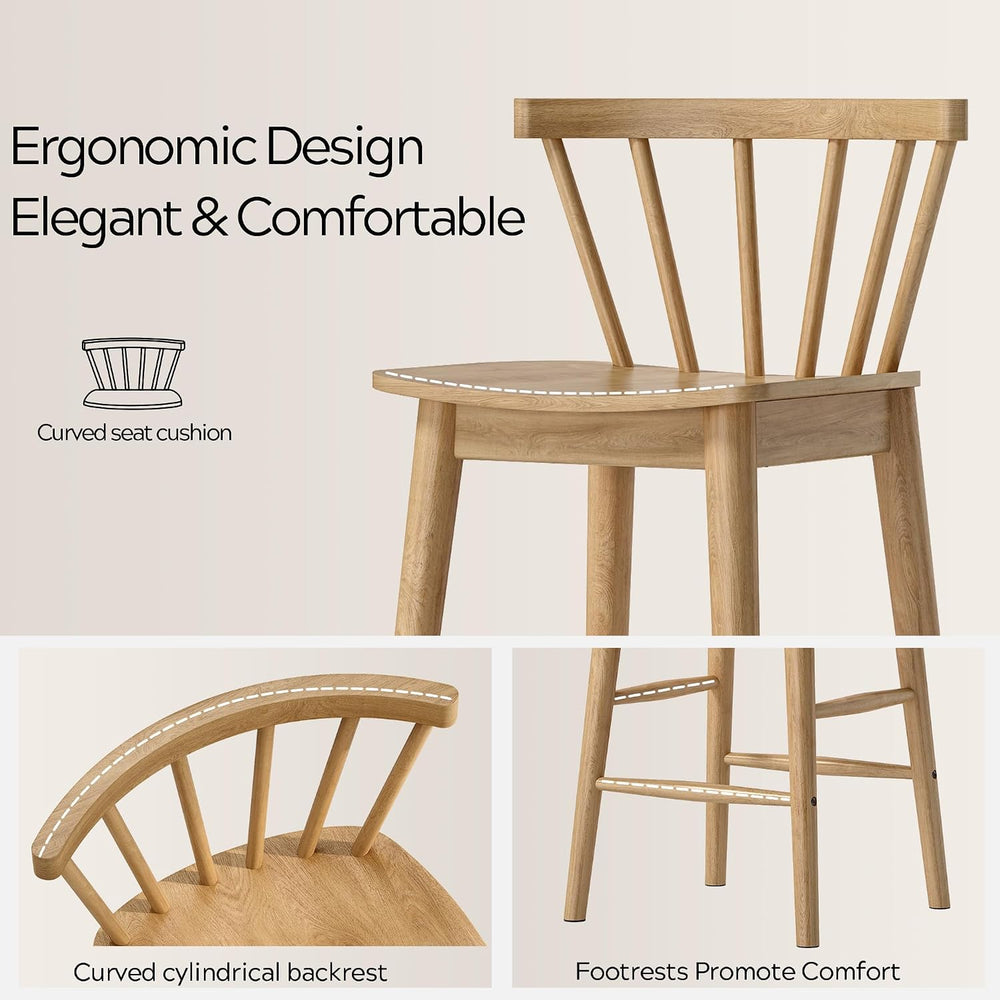 EYYTHUNG Wood Bar Stools Set of 3, Natural Oak