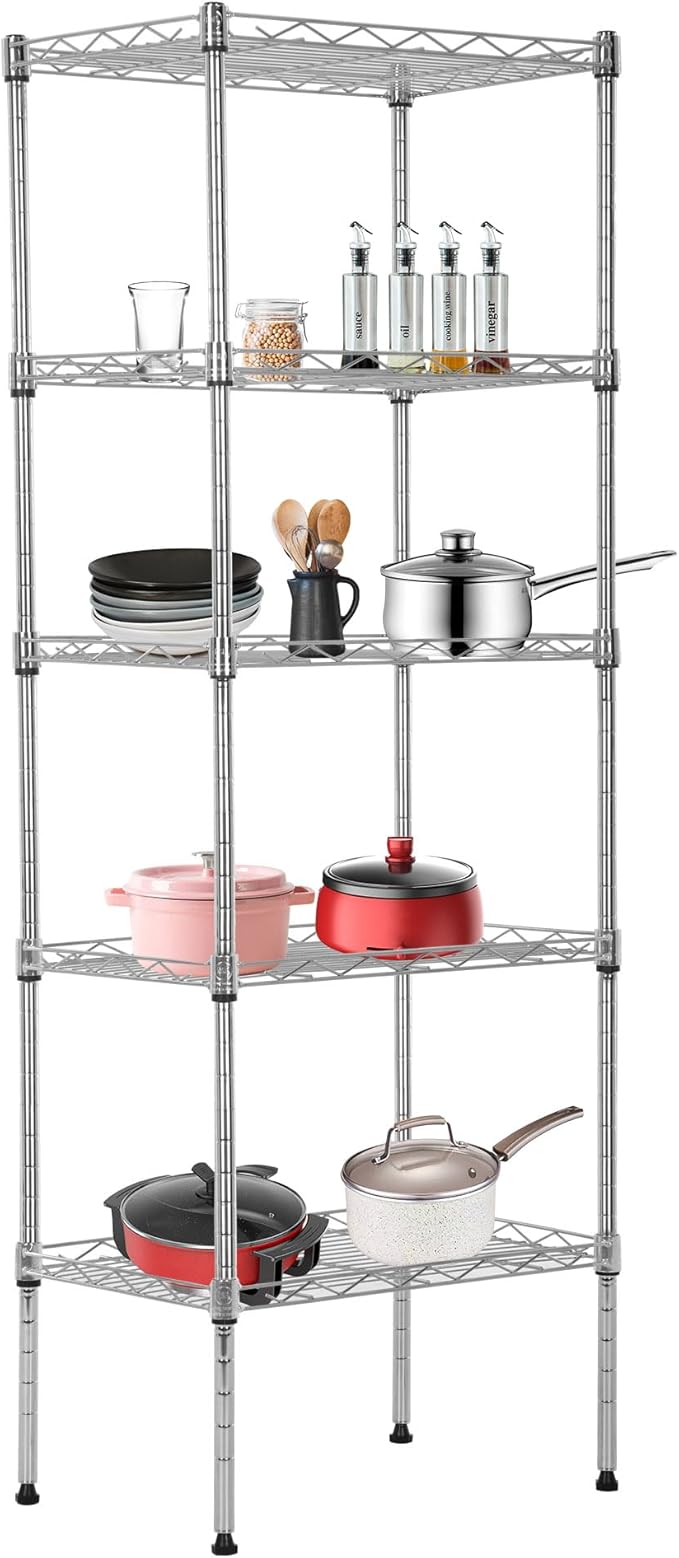 BestOffice | 5-Tier Wire Storage Shelves | 17x12x48 | Chrome | with Adjustabl...