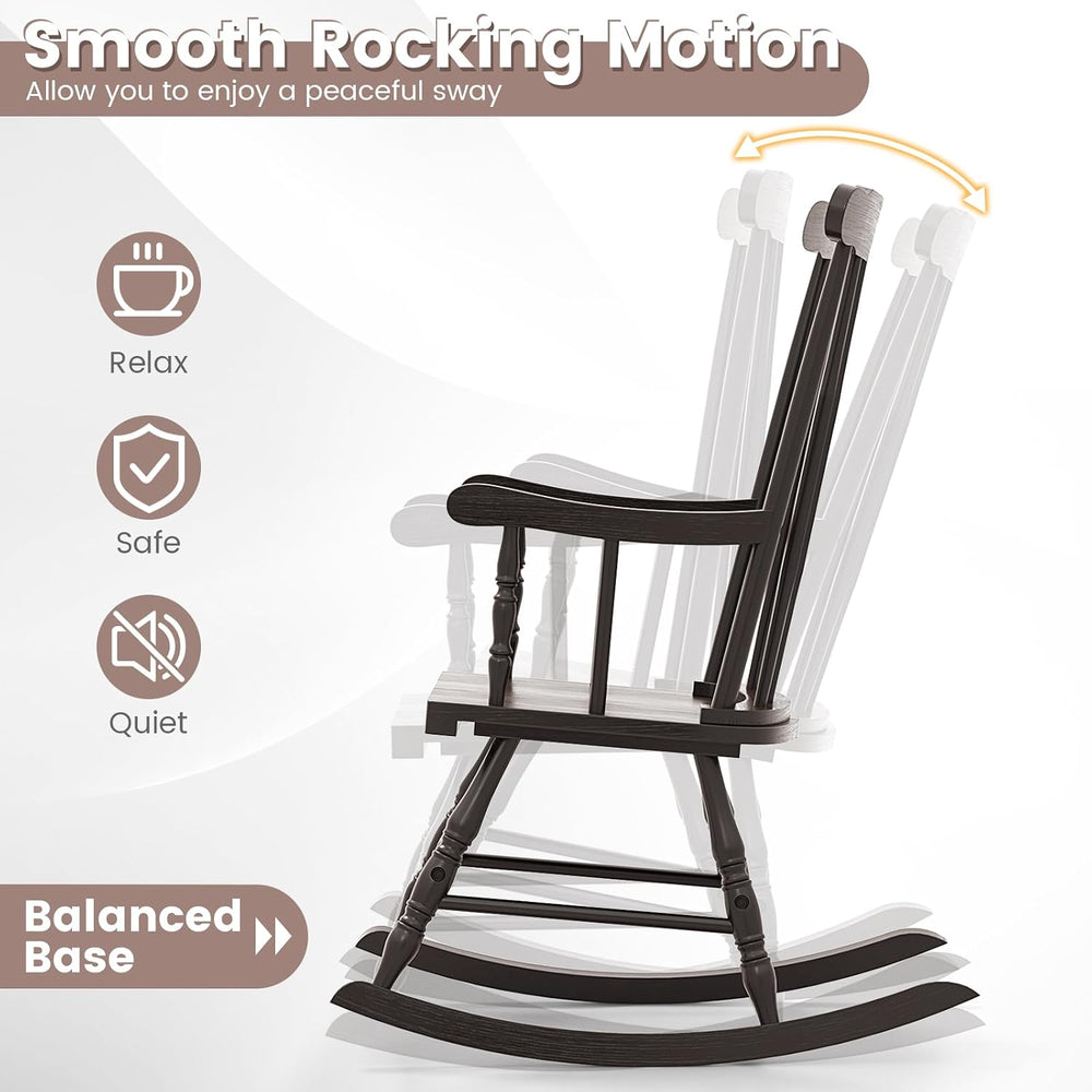 GIANTEX Indoor & Outdoor Wood Rocking Chair, Patio Rocking Chair, Dark Co...