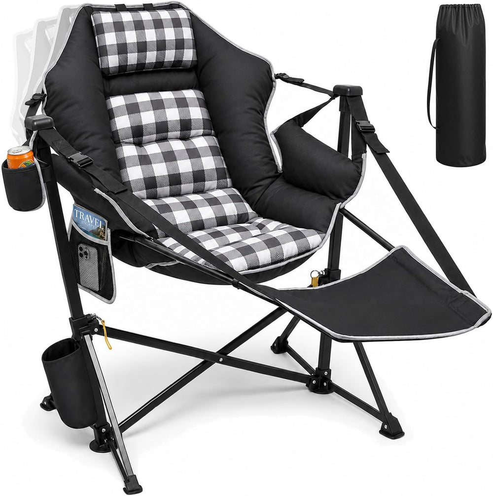 ZENPETIO Hammock Camping Chair with Footrest, Thick Padded Cushion, 500 lbs