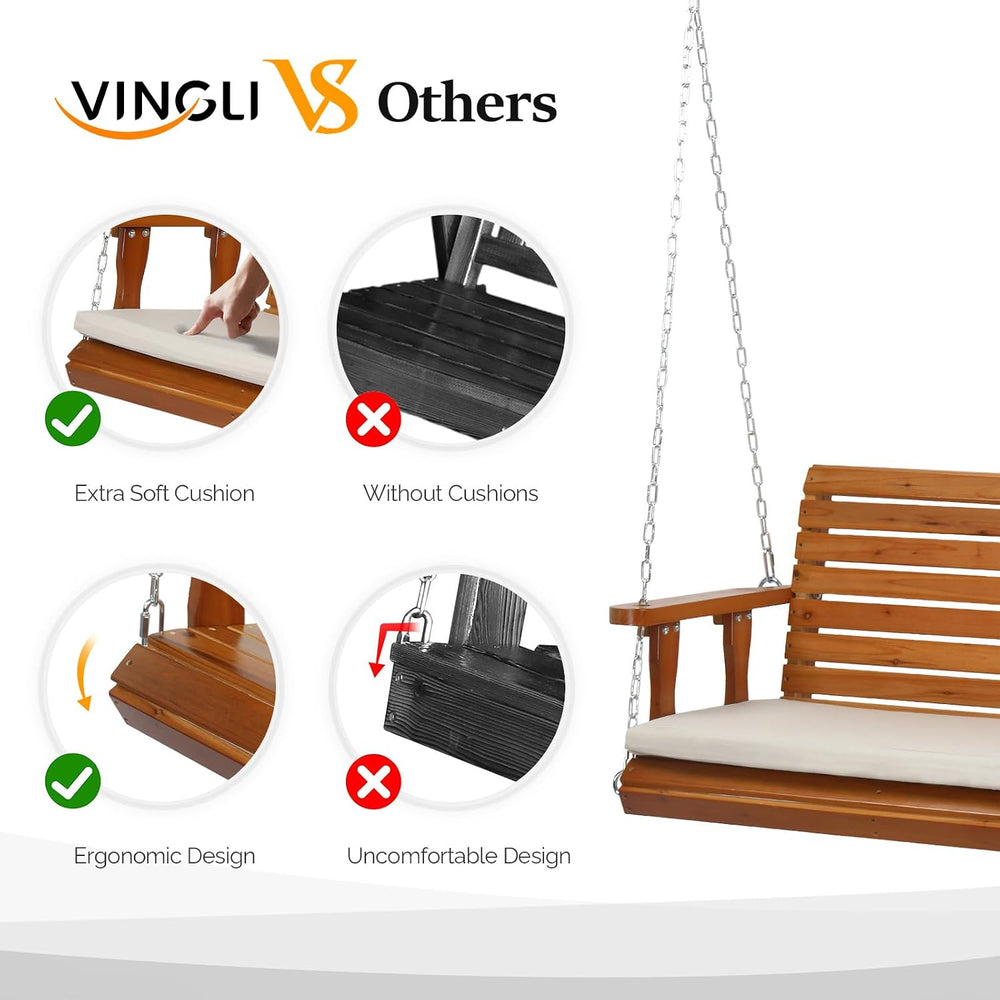 VINGLI 5 FT Outdoor Porch Swing with Frame, Patio Hanging Swing & Stand w...
