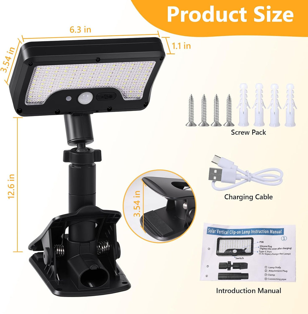 Clip On Solar Motion Lights Outdoor,360°Rotatable Fence Lights(2Pack,6000K)