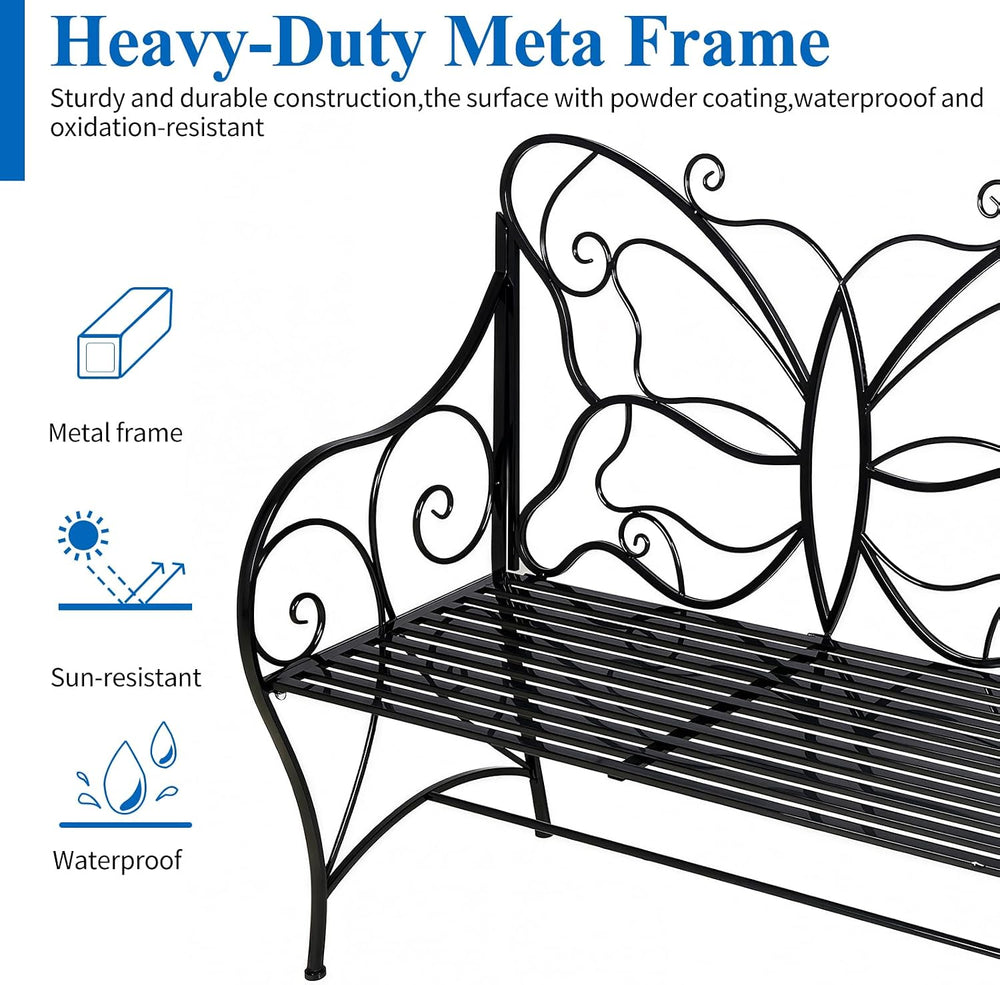 HLC Outdoor Bench Outdoor Sturdy Rust-Resistant Bench Butterfly Cast Iron wit...