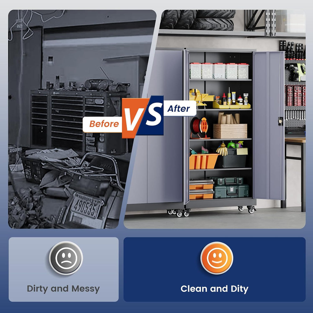 Yizosh Metal Garage Storage Cabinet with Locking Doors and Adjustable Shelves...