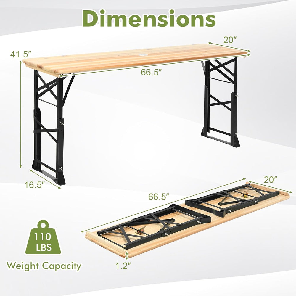 Goplus Folding Picnic Beer Table, 66.5” Outdoor Camping Table with Adjustable...