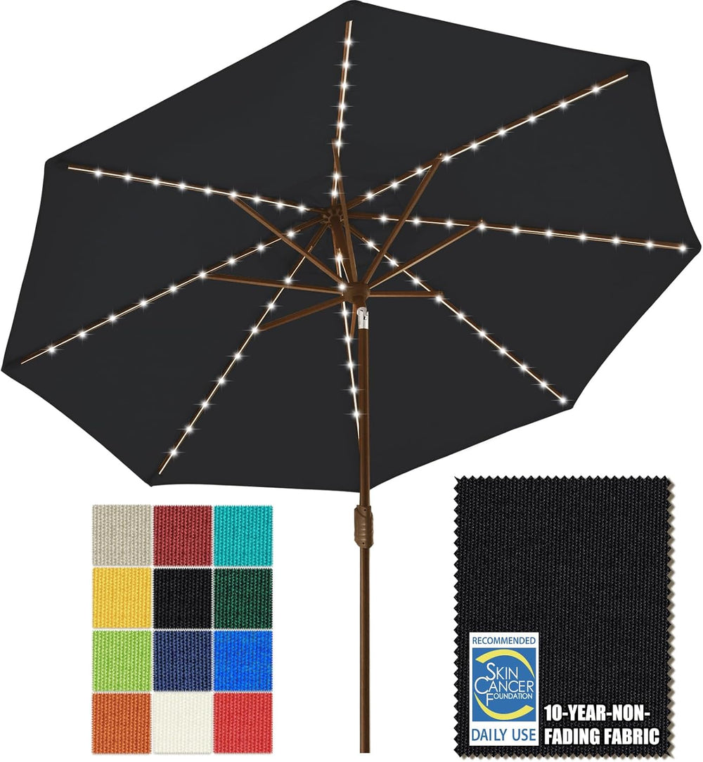 EliteShade USA 10-Year-Non-Fading Solar Market Umbrella with 80 LED Lights Pa...