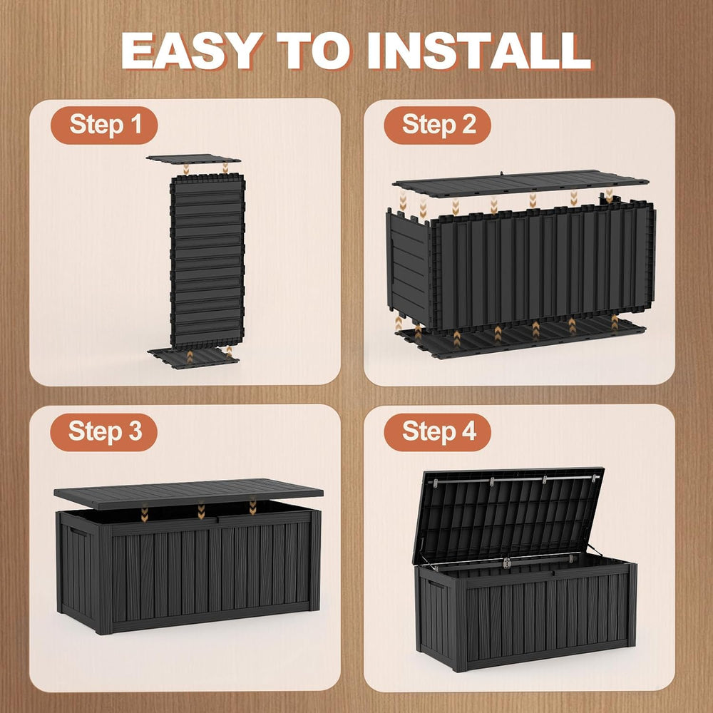 Outdoor Storage Box 280 Gallon Deck Box, Waterproof Resin, Black