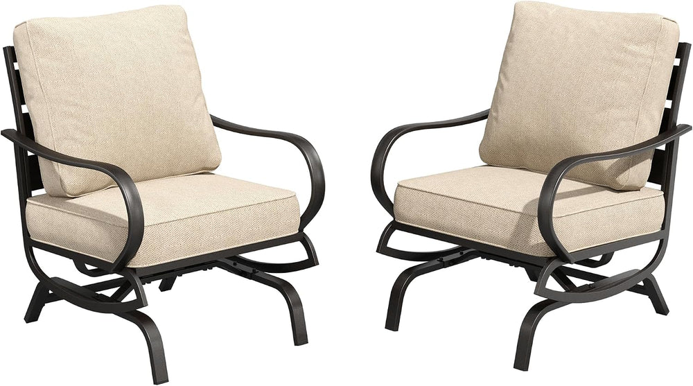PHI VILLA Metal Rocking Patio Chair Set of 2 with 5.75" Cushion, Beige